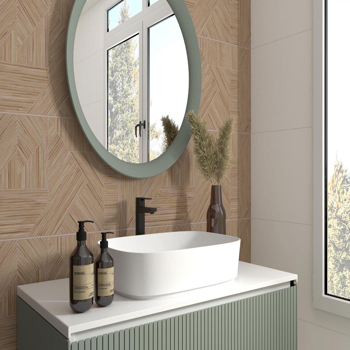 Salle de bain avec revêtement AT Incontro Wood 36x80 (Box 1.15m2)