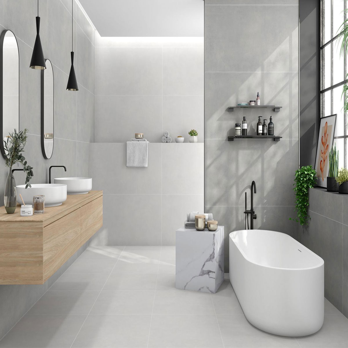 Bathroom with AT. Blaze Argent 60.8x60.8