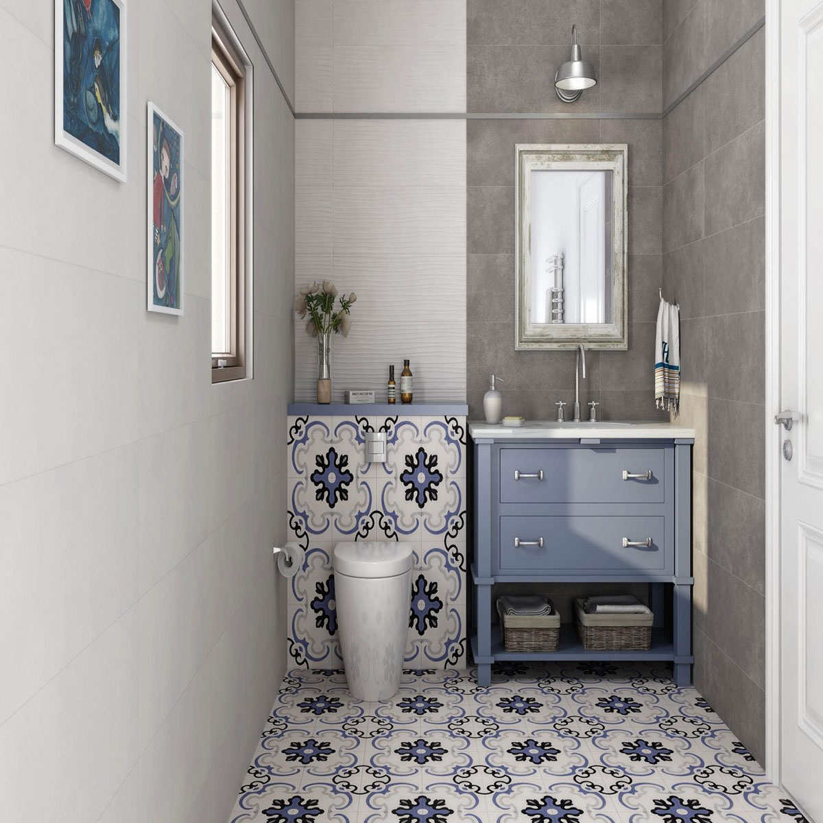 Salle de bain avec revêtement AT Mist Pearl 25x70