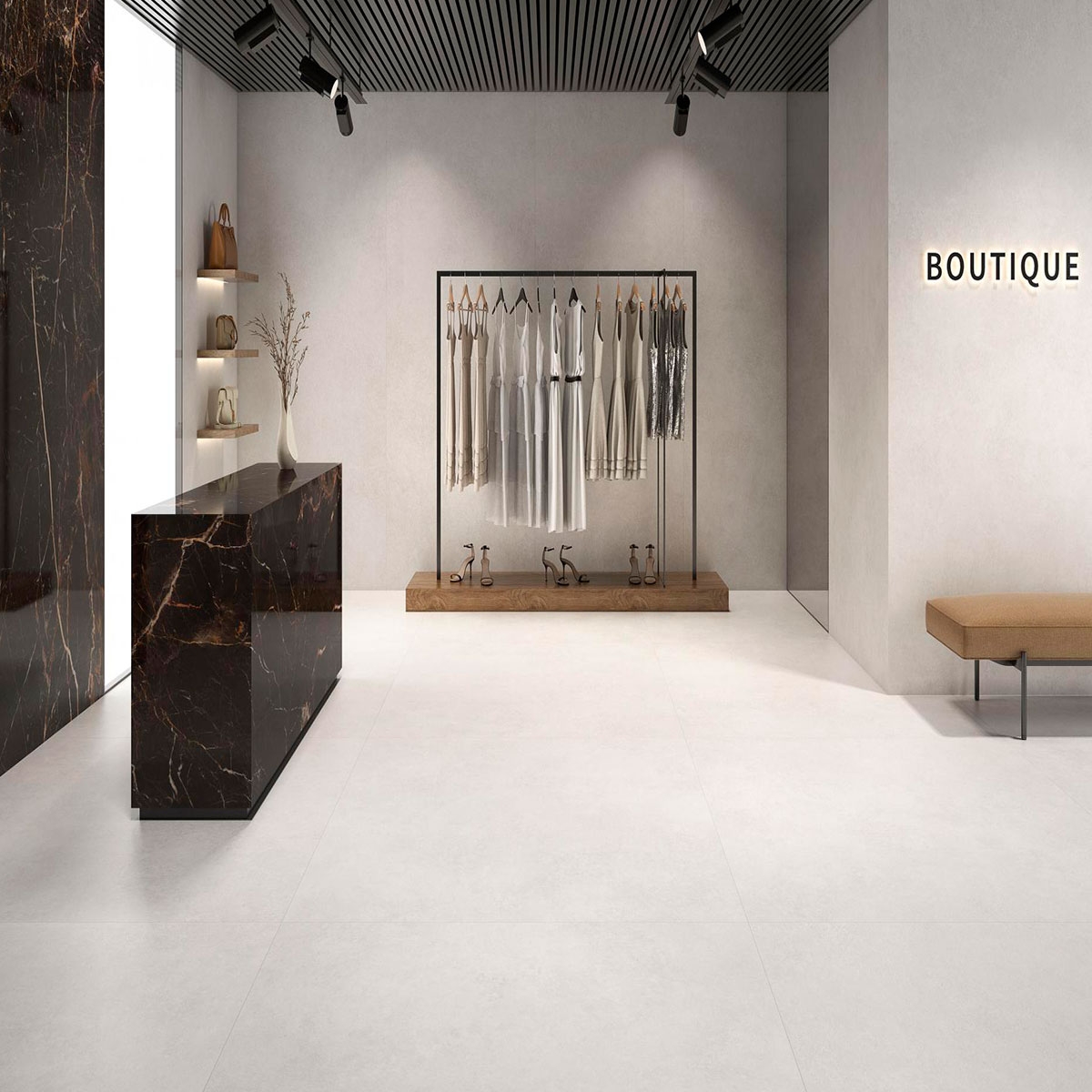 Interior with flooring Koncept Nacar Lapatto 60x60