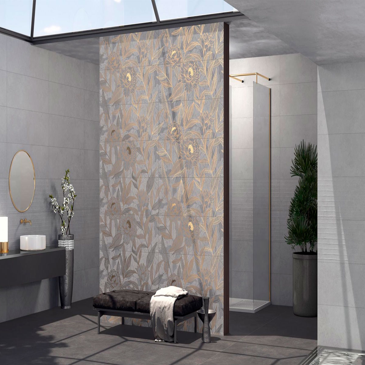 Interior com pavimento Koncept Mica Lapatto 60x60