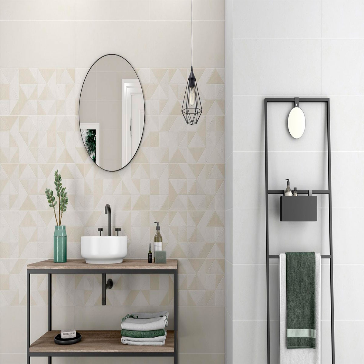 Casa de banho com revestimento AT Thule Relief Taupe 25x70