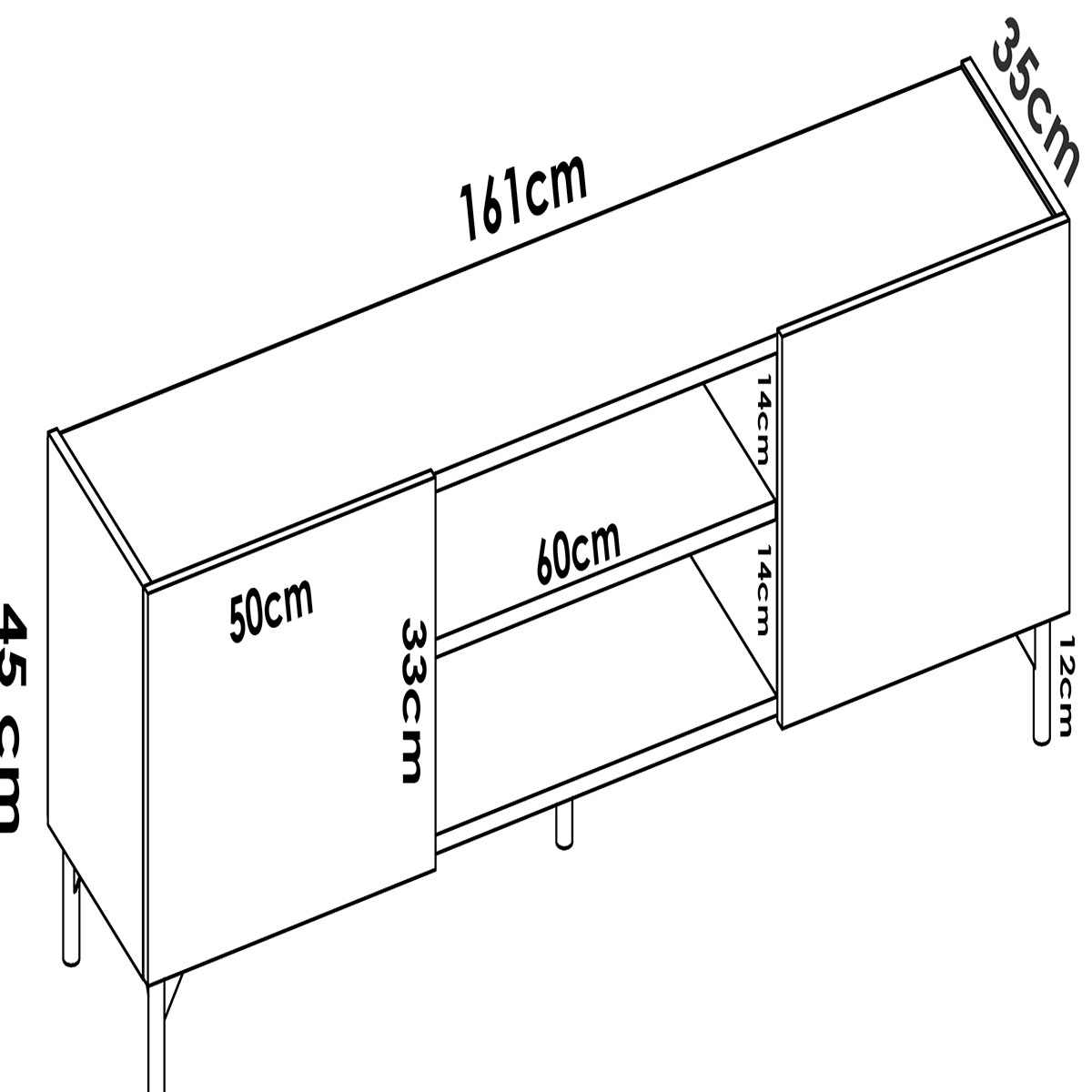 Medidas do Astral Graphite+Nordic TV Stand 45.2x161x35