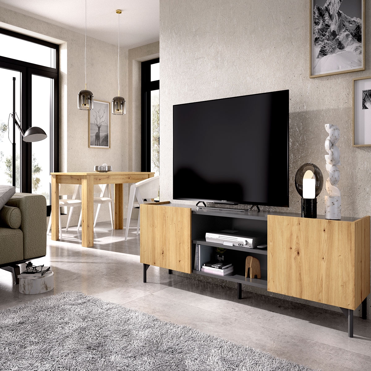 Environment with Astral Graphite+Nordic TV Stand 45.2x161x35