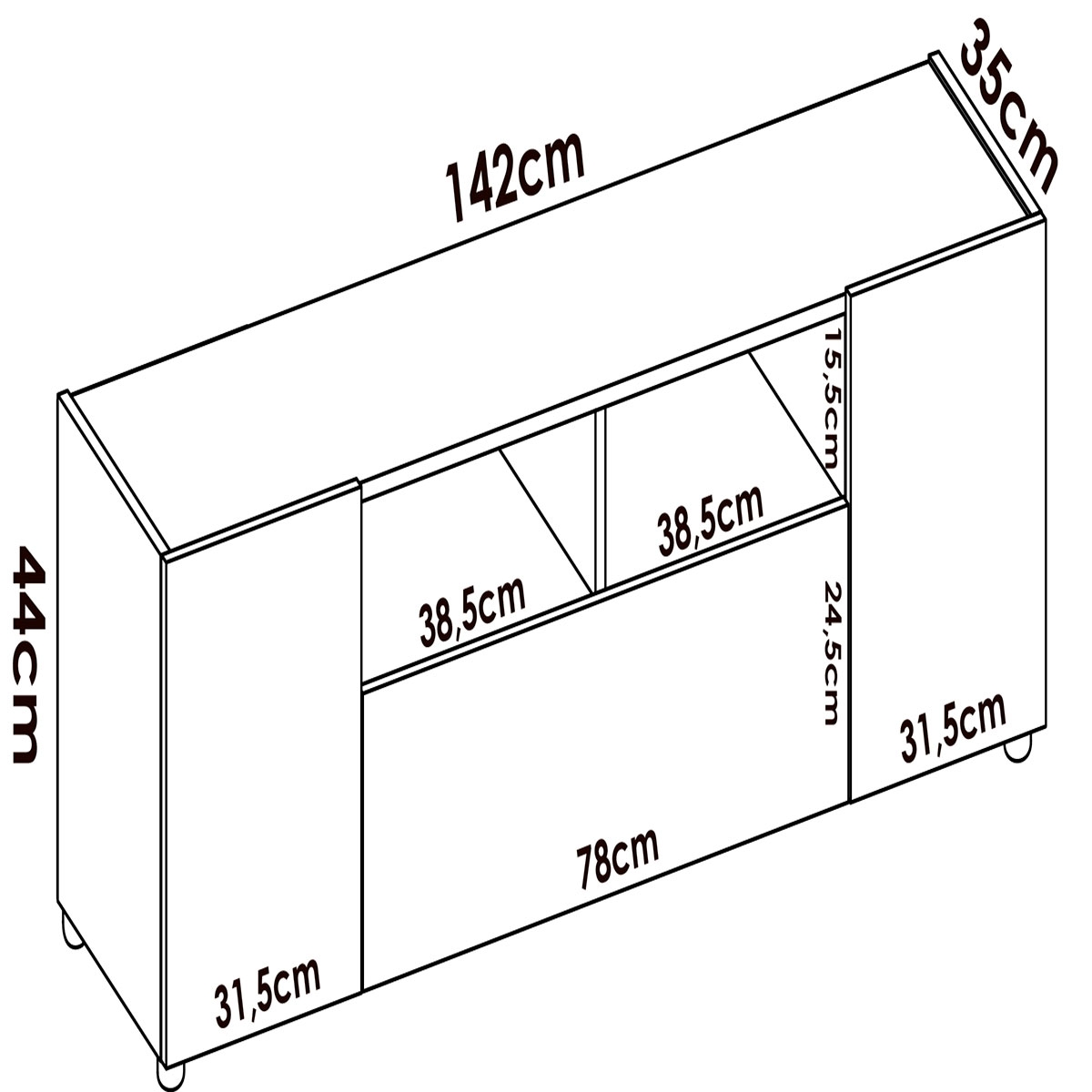 Medidas do suporte de TV Isola White+Nordic 43.8x141.7x34.7