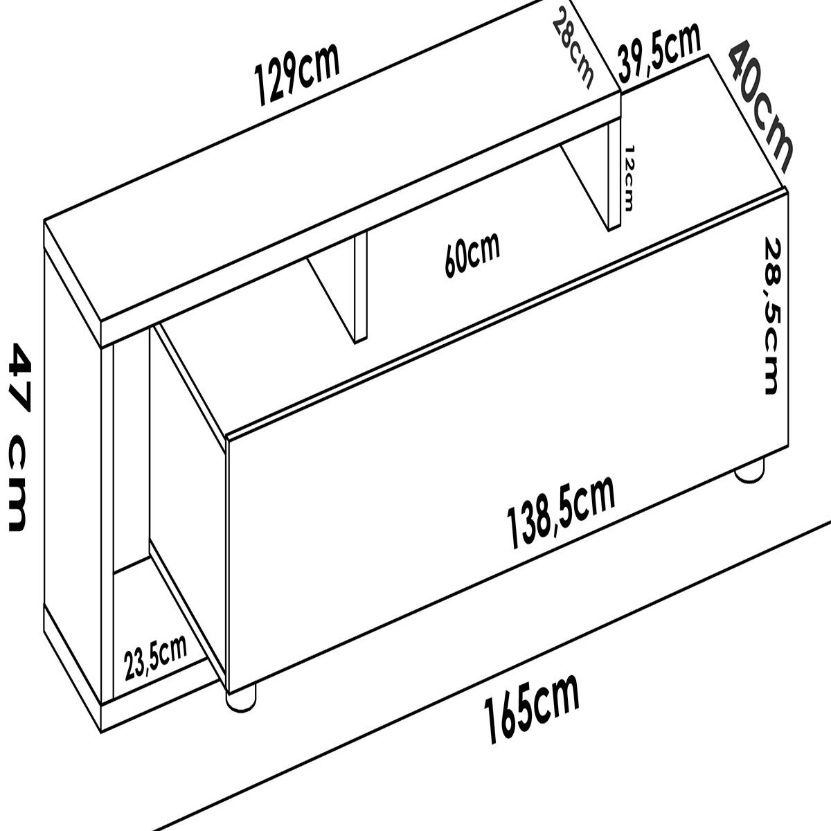 Measurements of Kram Graphite+Nordic TV Base Cabinet 46.8x165x40