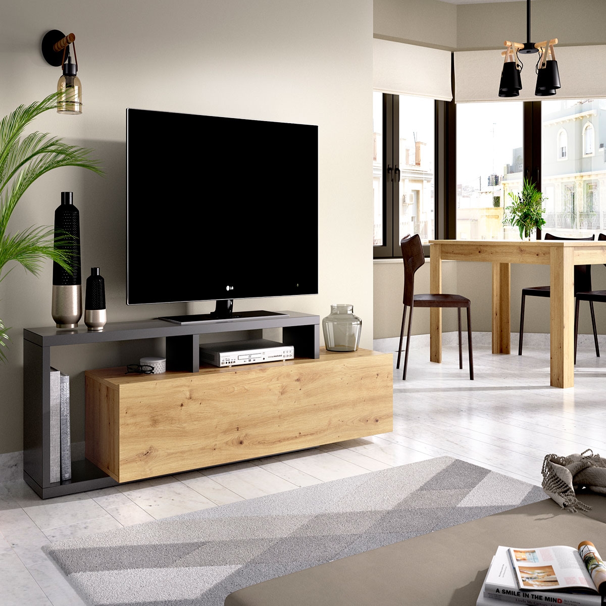 Umgebung mit Kram Graphite+Nordic TV-Bodenschrank 46,8x165x40