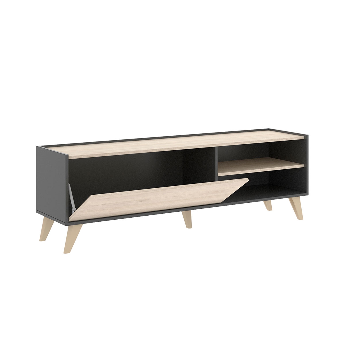 Ness Graphite+Natural Low TV Furniture 47x155x43 -2