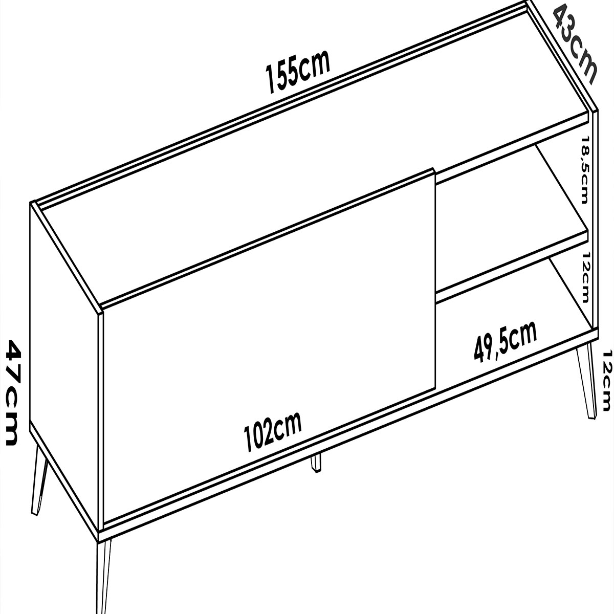 Measurements of Ness Graphite+Natural Low Tv Furniture 47x155x43