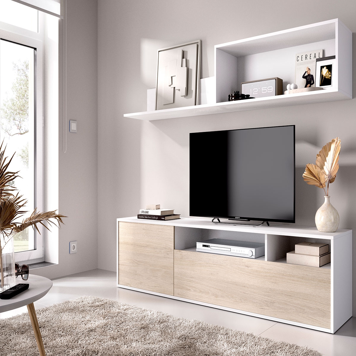 Umgebung mit Ness White+Natural Low TV Furniture 47x155x43