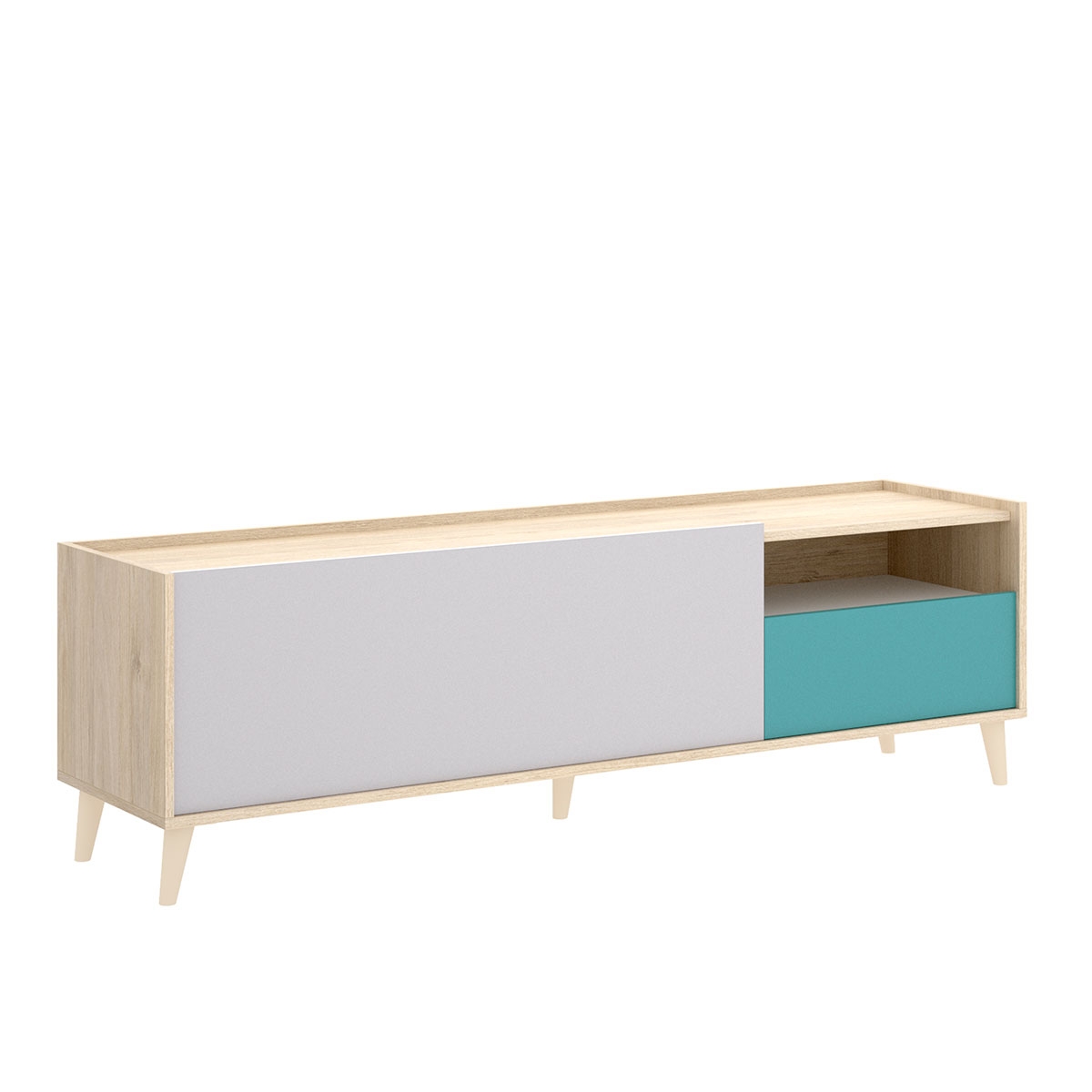 Modulo Tv Nova de 1 Cajón y 1 Puerta Gris/Natural/Esmeralda 47x155x43 -2