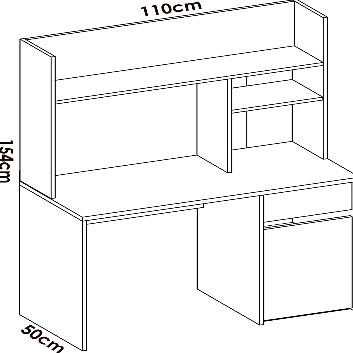Medidas de Mesa Escritorio Bali 1caj+1p con Altillo Blanco 152,2x110,3x50,2