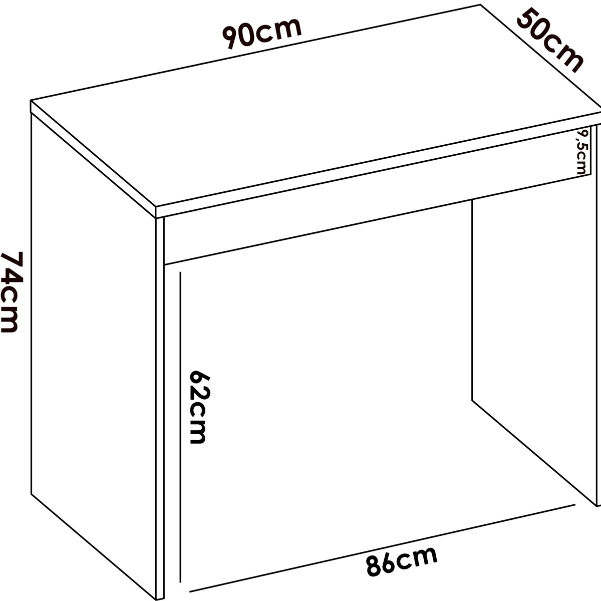 Measurements of Tok Desk Table 1Drawer White/Natural 74.2x89.5x49.8