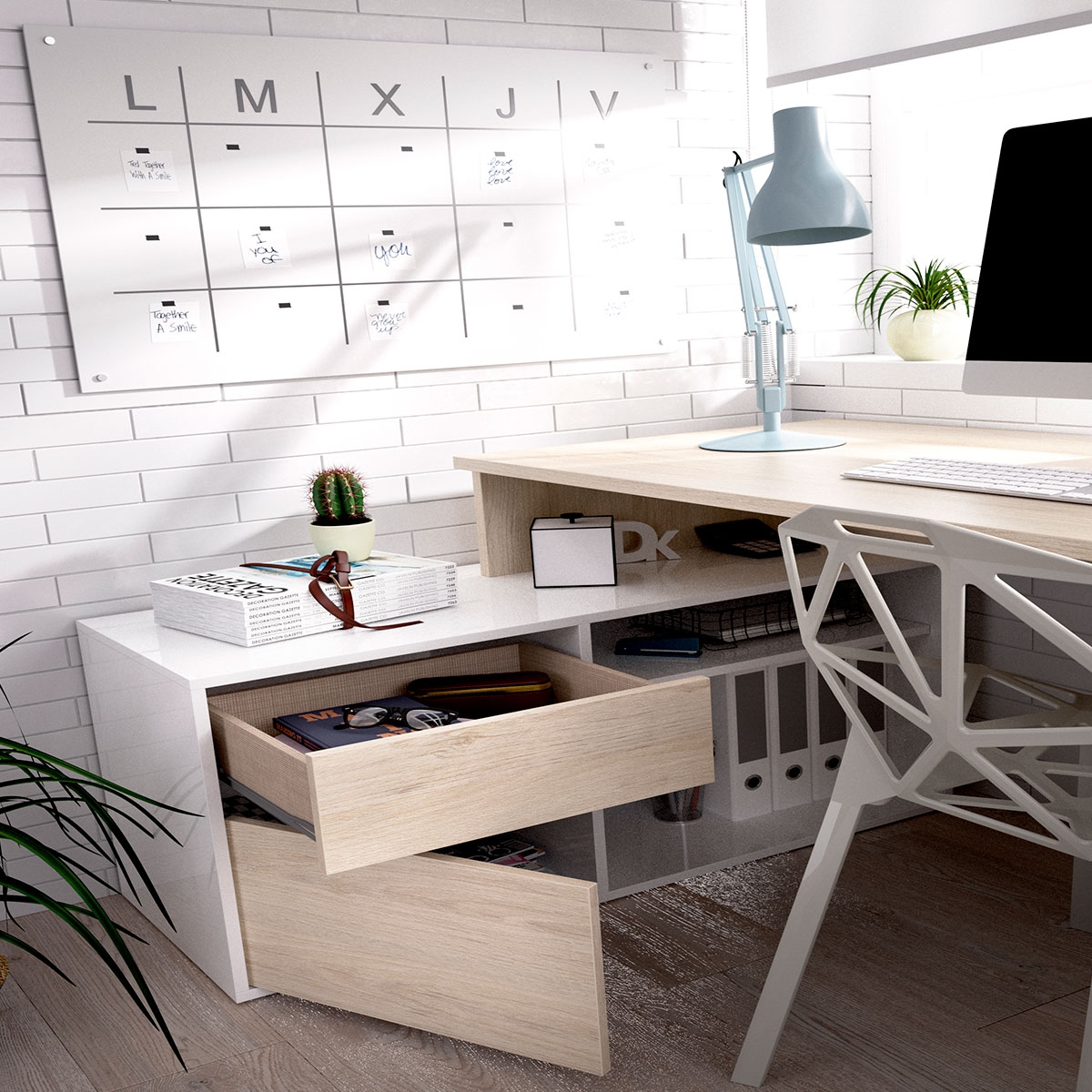 Ambiente com Dekit Rox Desk "L" Natural/ Branco 75x139x92 03K3228632 -2