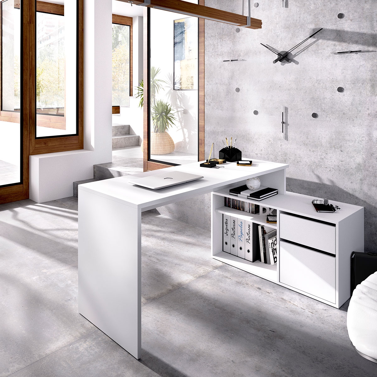 Ambiente con Escritorio "L" Rox Blanco 75x139x92