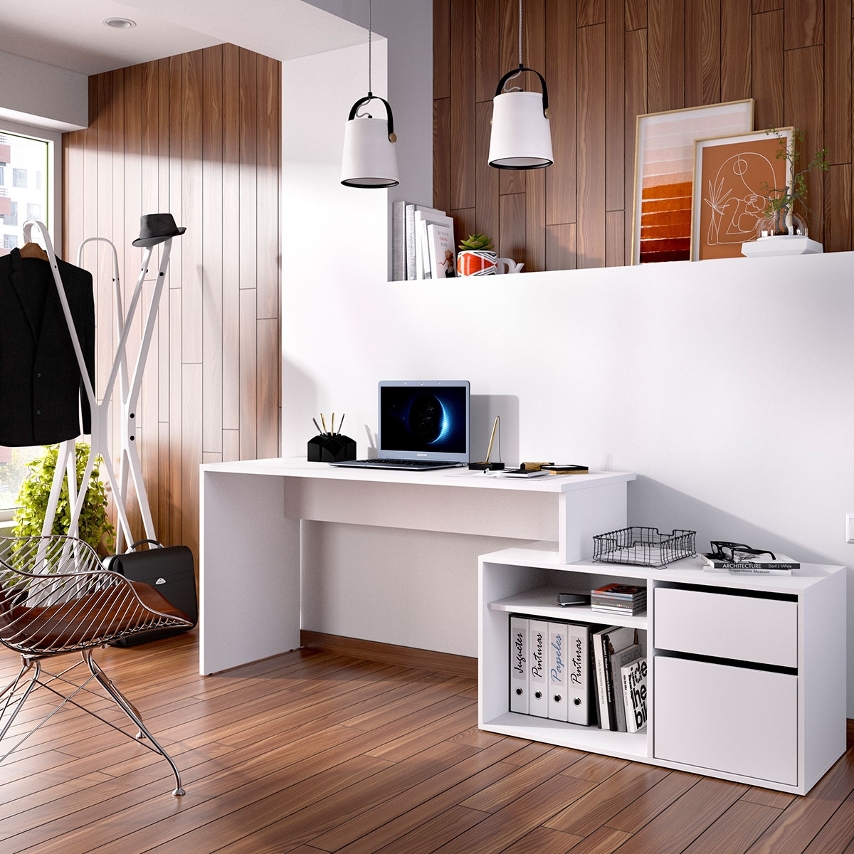 Chambre avec Bureau « L » Rox Blanc 75x139x92 -2