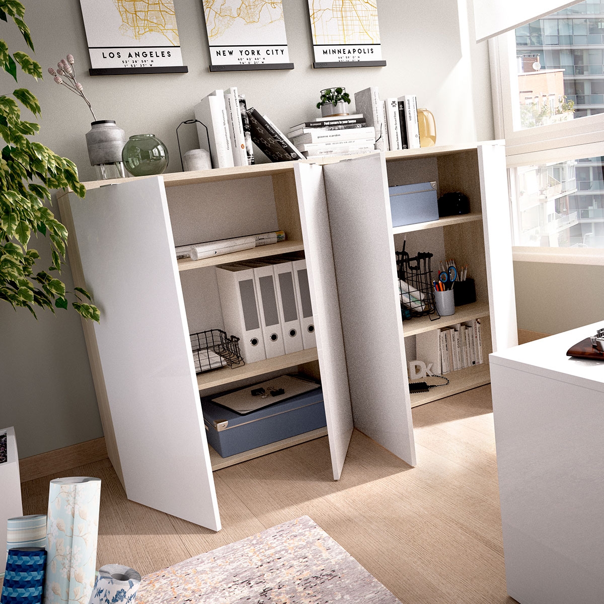 Ambiente con Armario Rox Bajo 2 doors Natural/B. Gloss 96x79x40