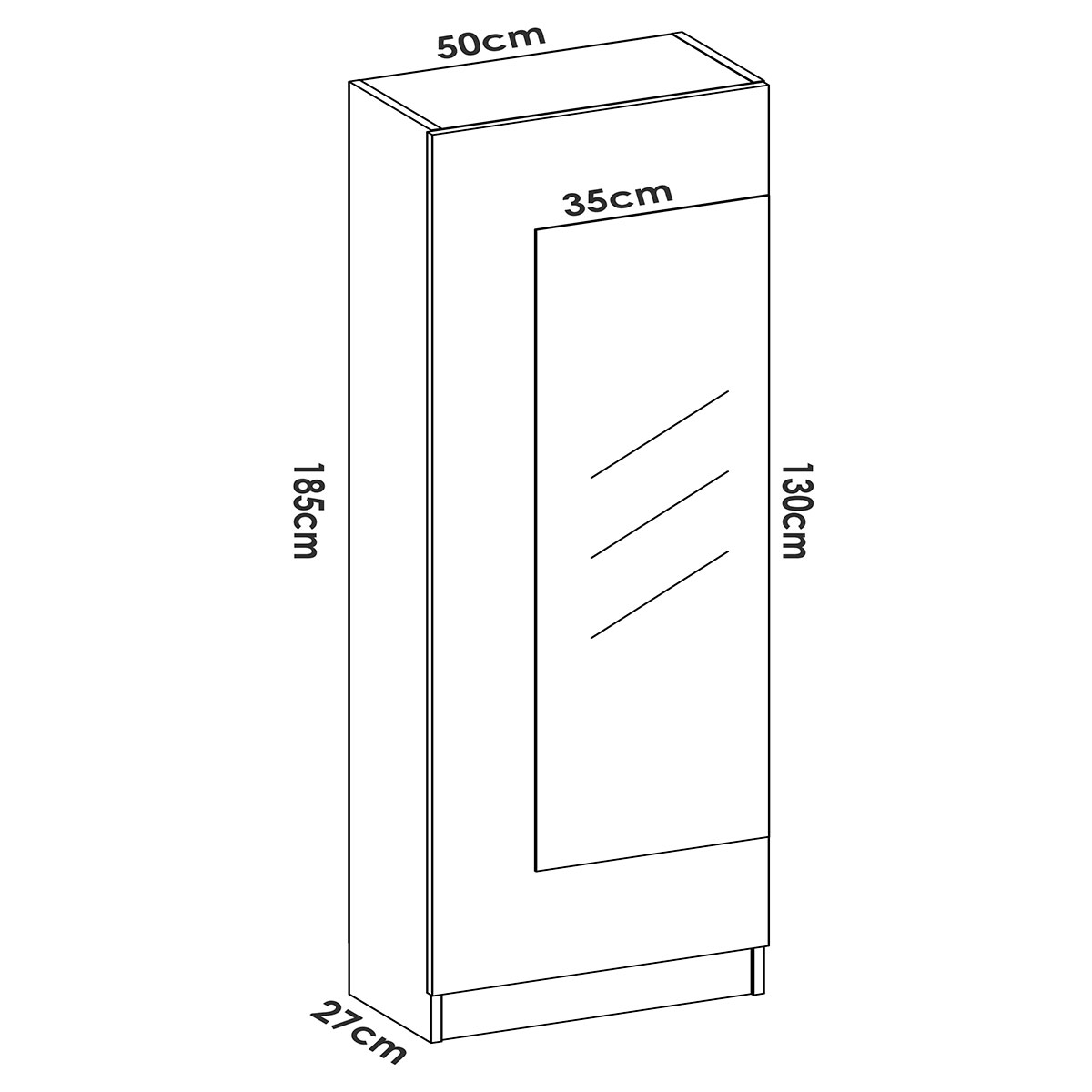 Measurements of Jazz Shoe Rack 1 Door White Mirror