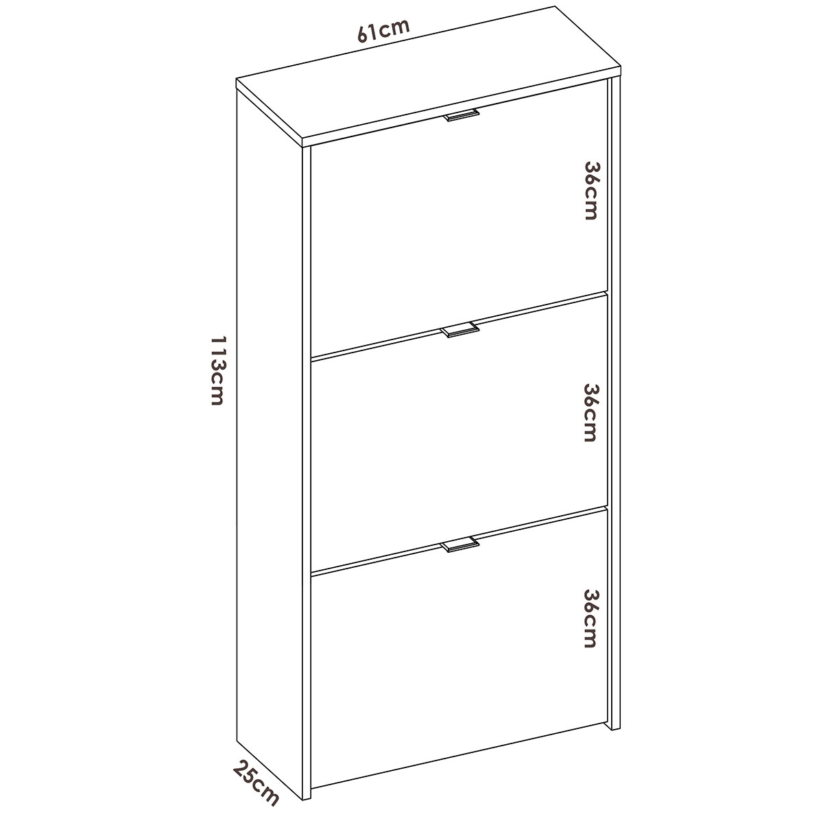 Measurements of Jazz 3 Doors Glossy White Shoe Rack