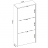 Measurements of Jazz 3 Doors Glossy White Shoe Rack