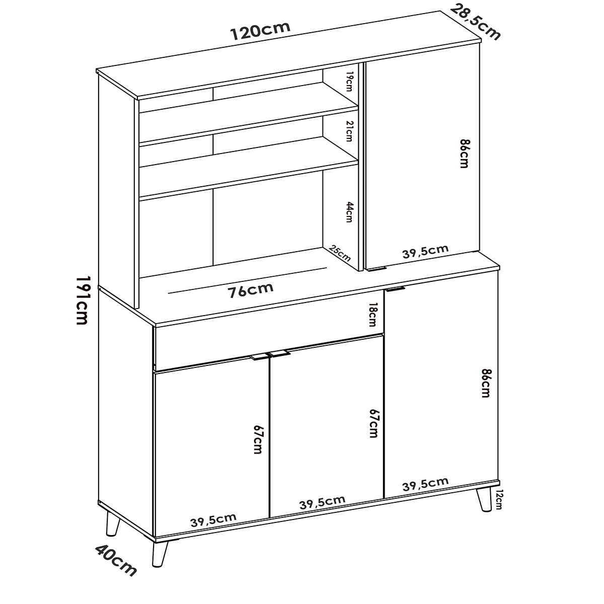 Measurements of Wok Auxiliary Furniture White / Natural