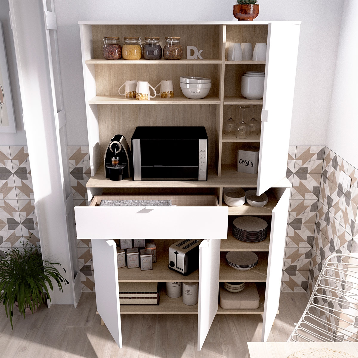 Ambiente con Mueble Auxiliar Wok Blanco / Natural