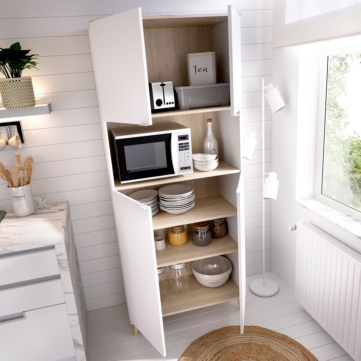 Ambiente con Mueble Auxiliar Wok Blanco/Natural