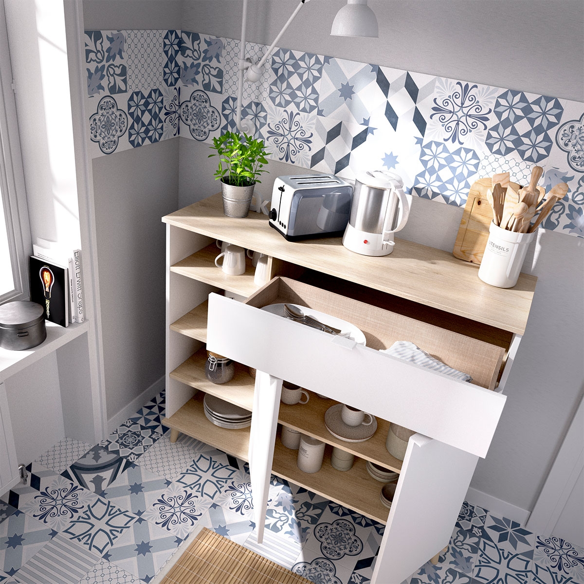 Ambiance avec des meubles d’appoint Wok blanc naturel