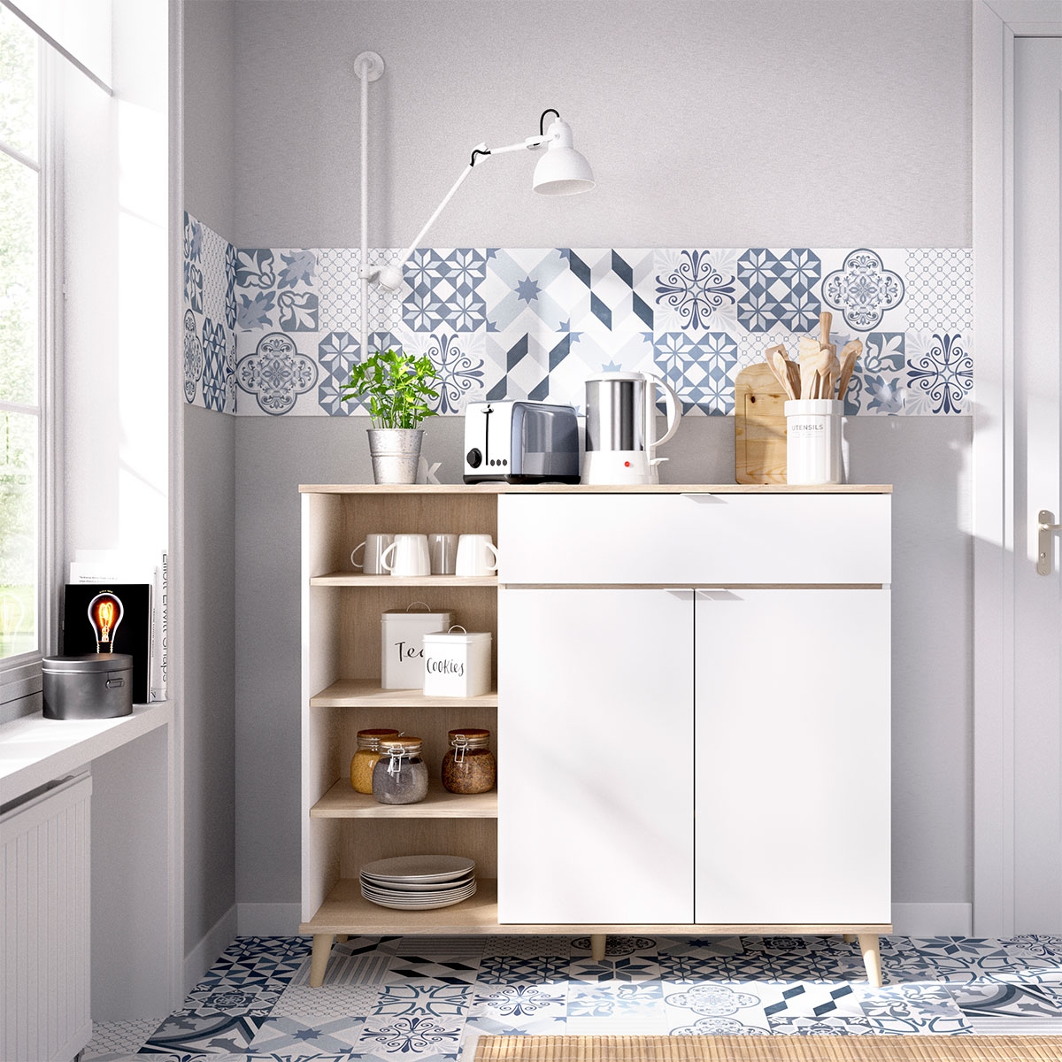 Ambiente com Mobiliário Auxiliar Wok Branco Natural - 2