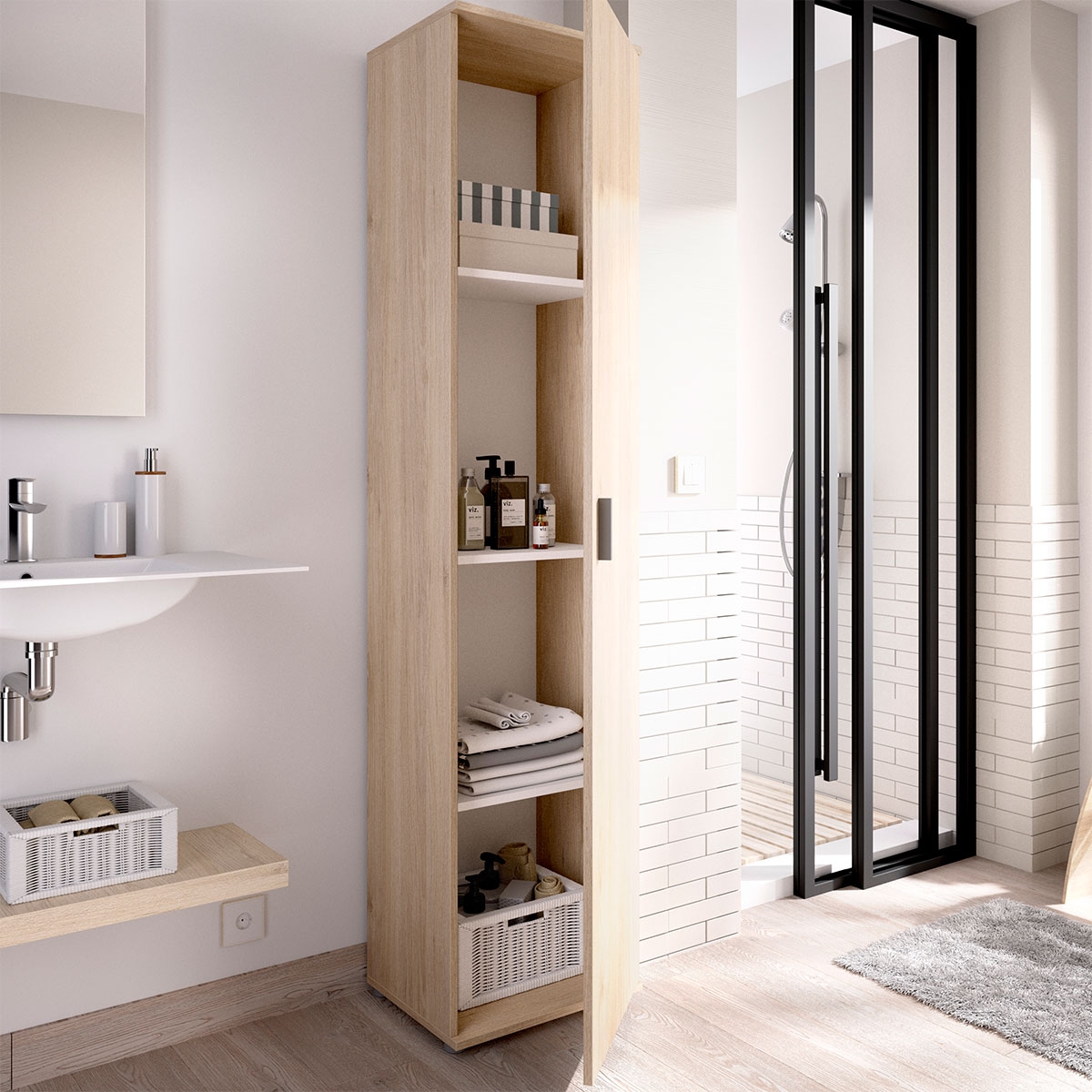 Ambiente com Roupeiro Multiusos Fit 1 Porta Natural