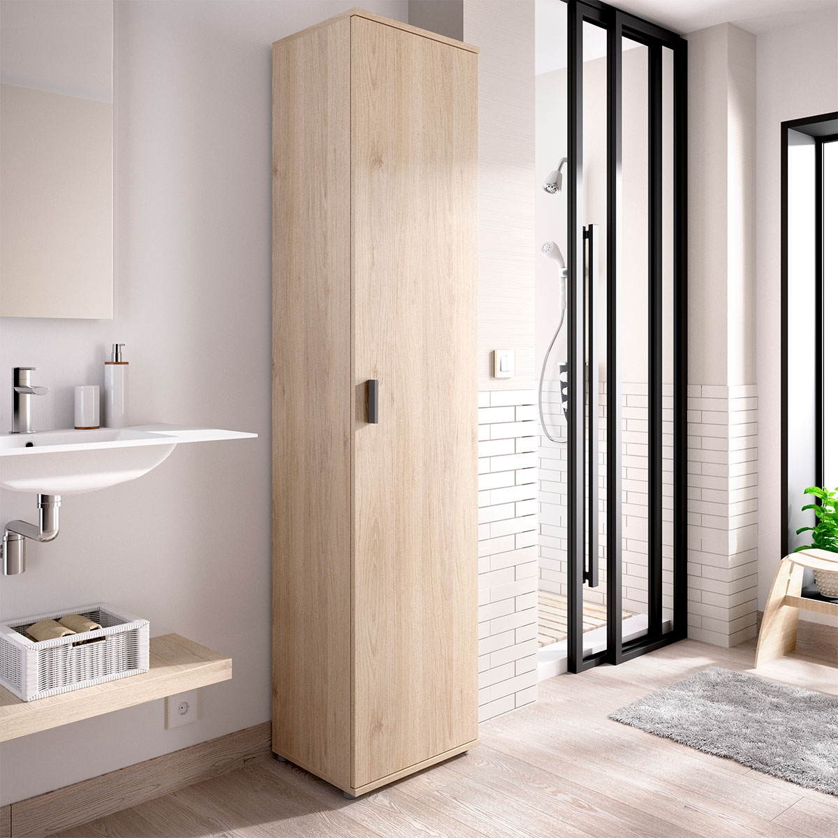 Ambiente com Armário Multiusos Fit 1 Porta Natural - 3
