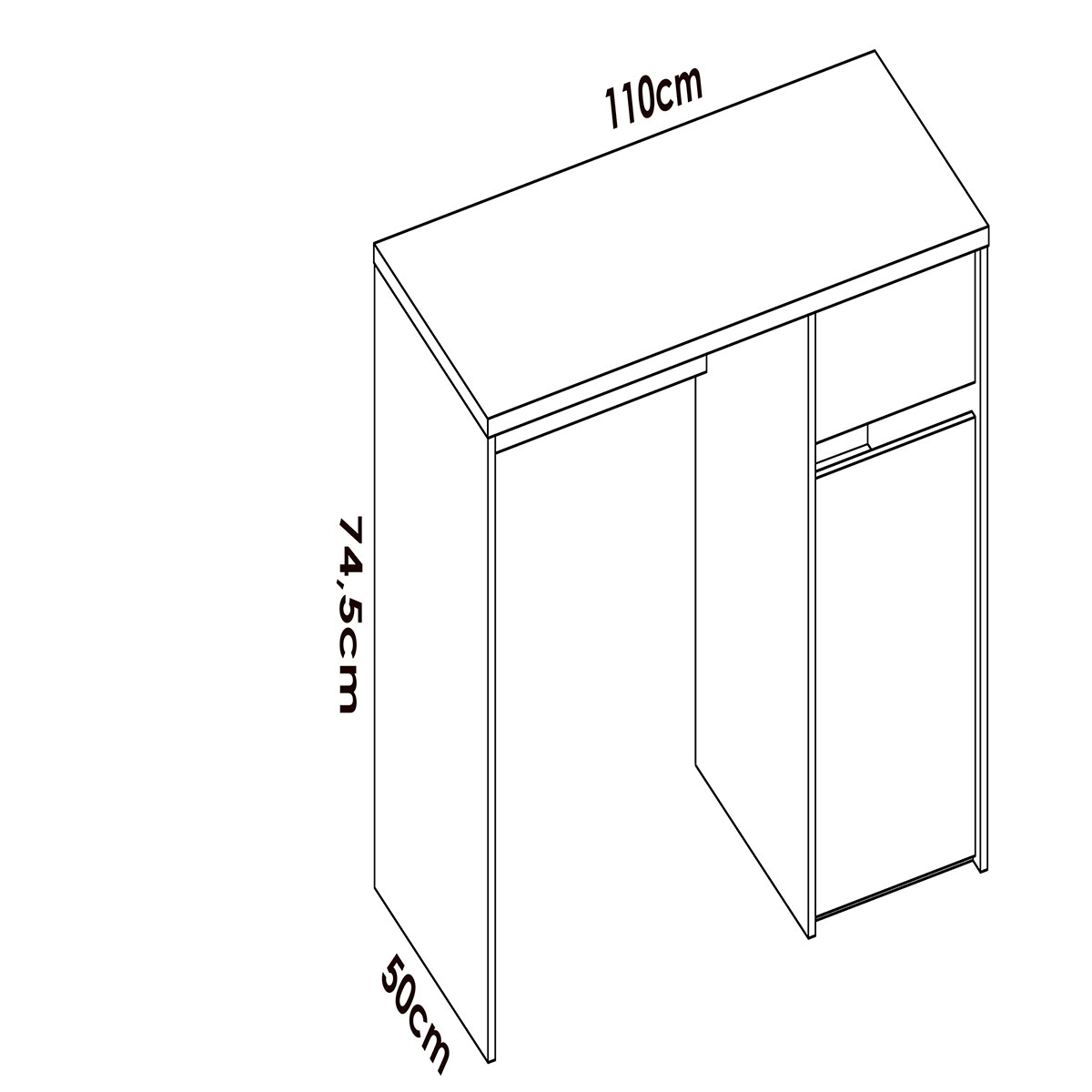Dimensions de Table de Bureau Bali 1caj+1p Blanc 74.2x110.3x50.2