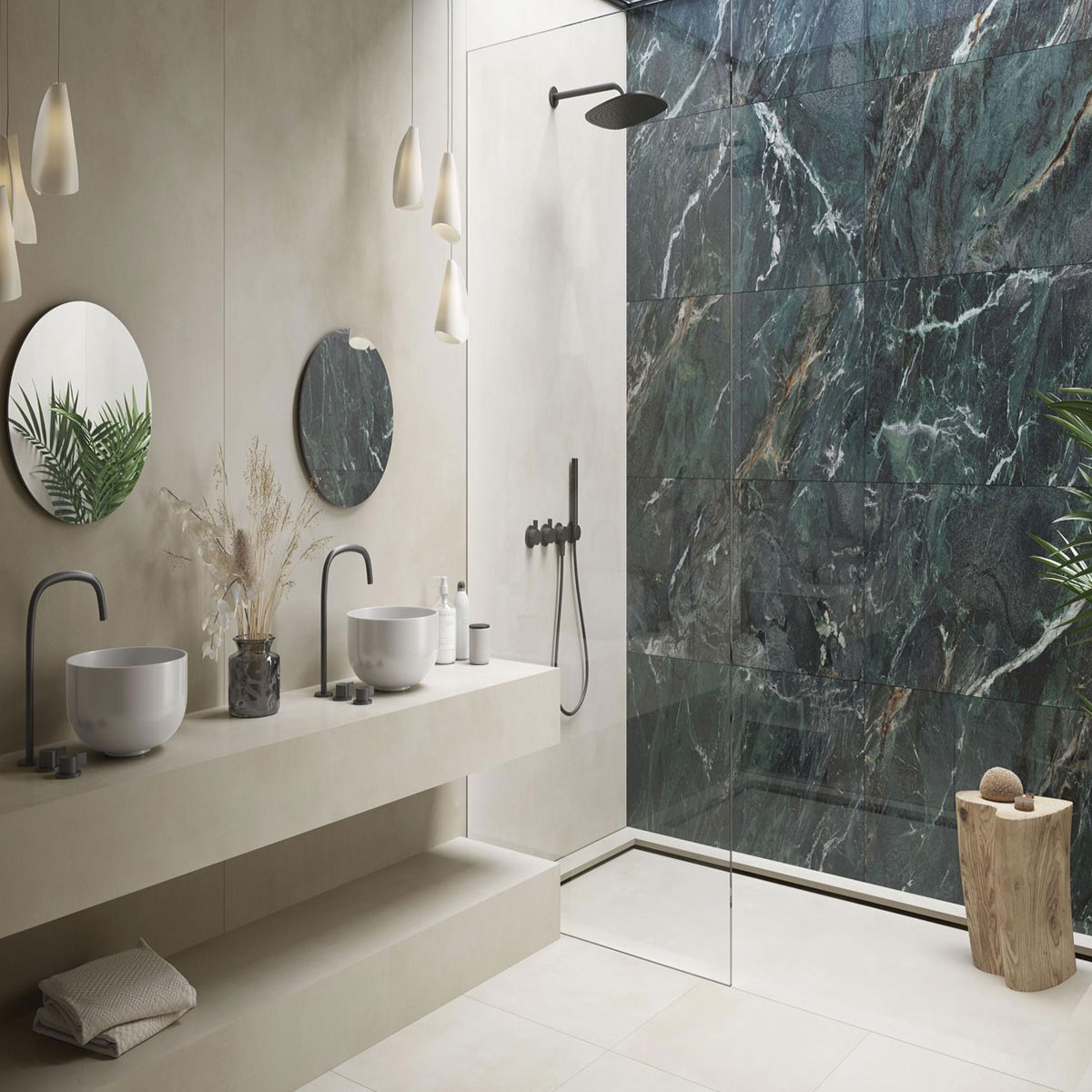 Badezimmer mit Lux Euphoria Green Verkleidung 60x120