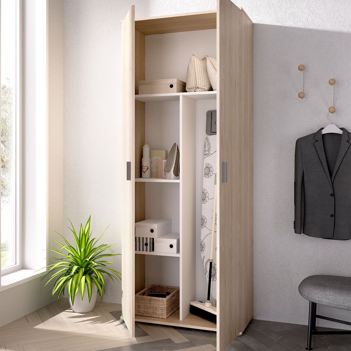 Ambiente de Armario Multiusos Fit 2 Puertas Escobero Natural