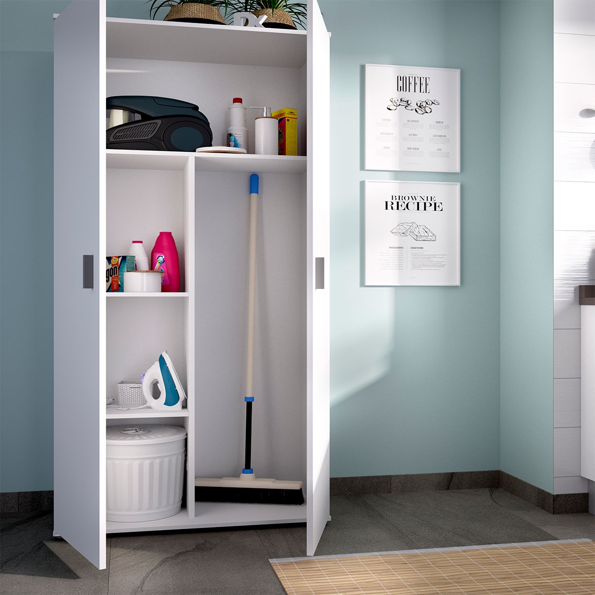 Environnement avec Multipurpose Fit 2 Portes Balai Armoire Blanc