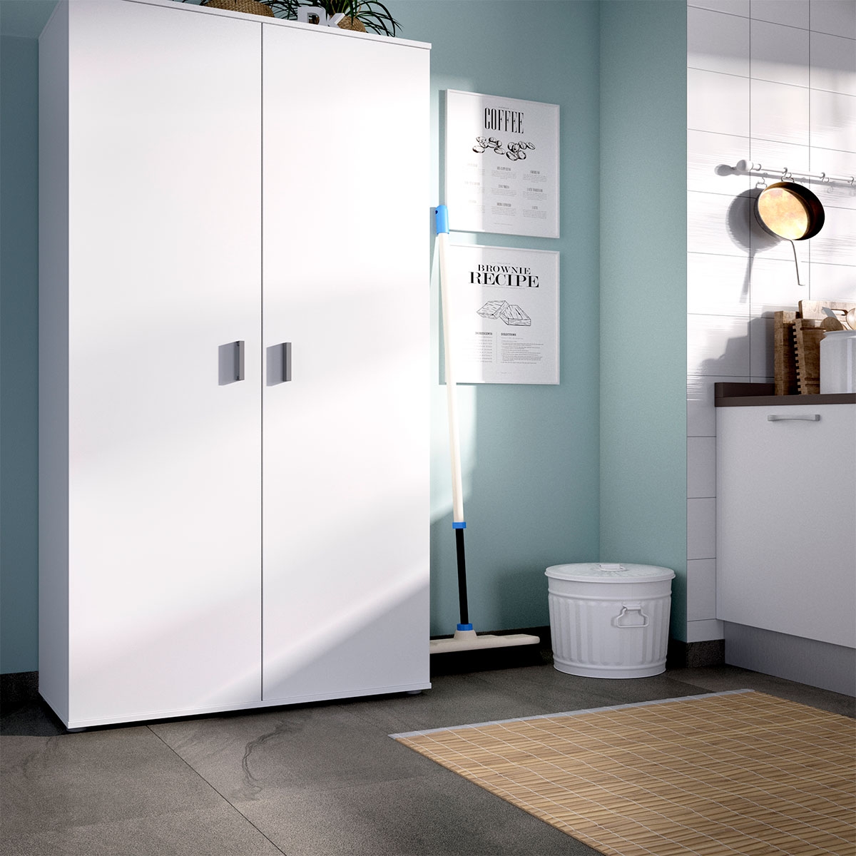 Environnement avec polyvalent fit 2 portes balai balai armoire blanche - 2