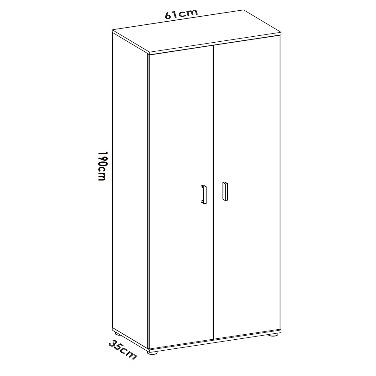 Dimensions de l’armoire polyvalente pour 6 étagères + 2 portes blanc