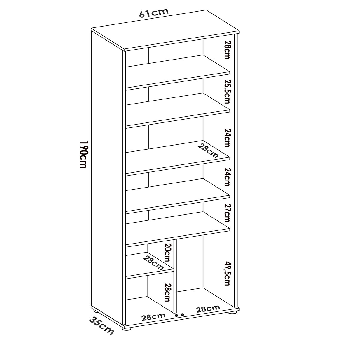 Measurements of Multipurpose Wardrobe Fit 6 Shelves + 2 Doors White - 2