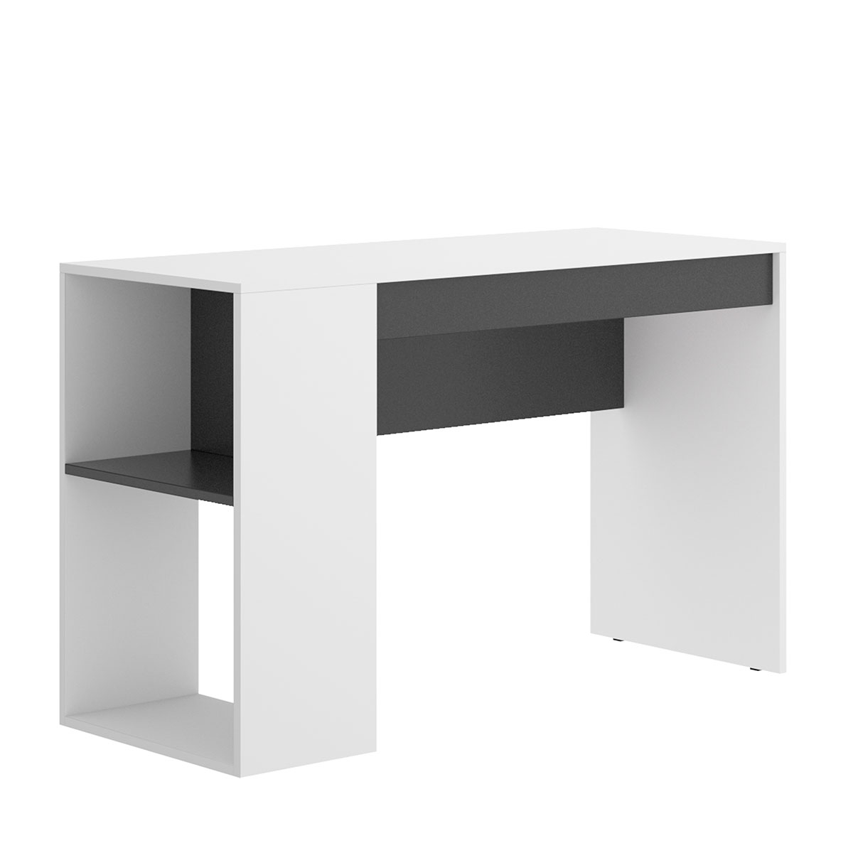 Teo-Schreibtisch mit Regal und einer Schublade weiß/graphit 74x115x50