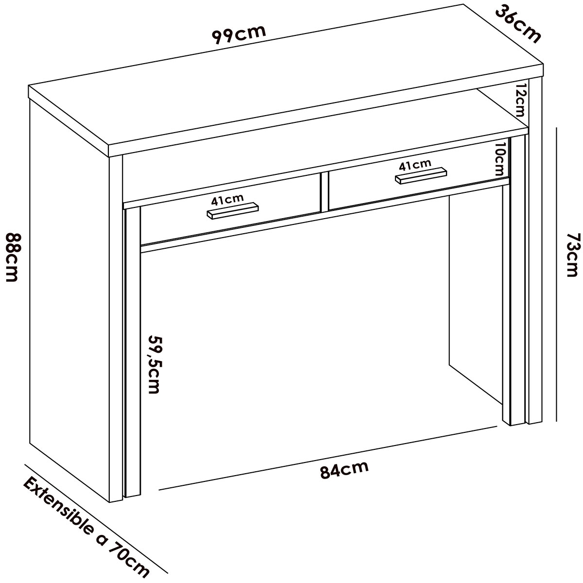 Measurements of Seven Extendable Console B. Glossy 88x99x36-70