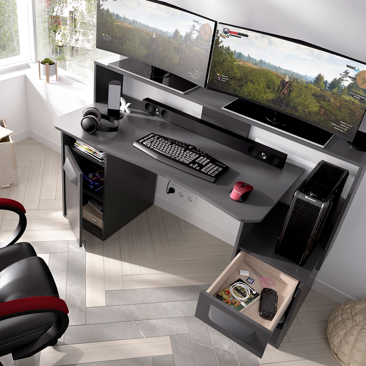 Fosk Graphite Gaming Desktop Environment 85-98x154x62-69 -2