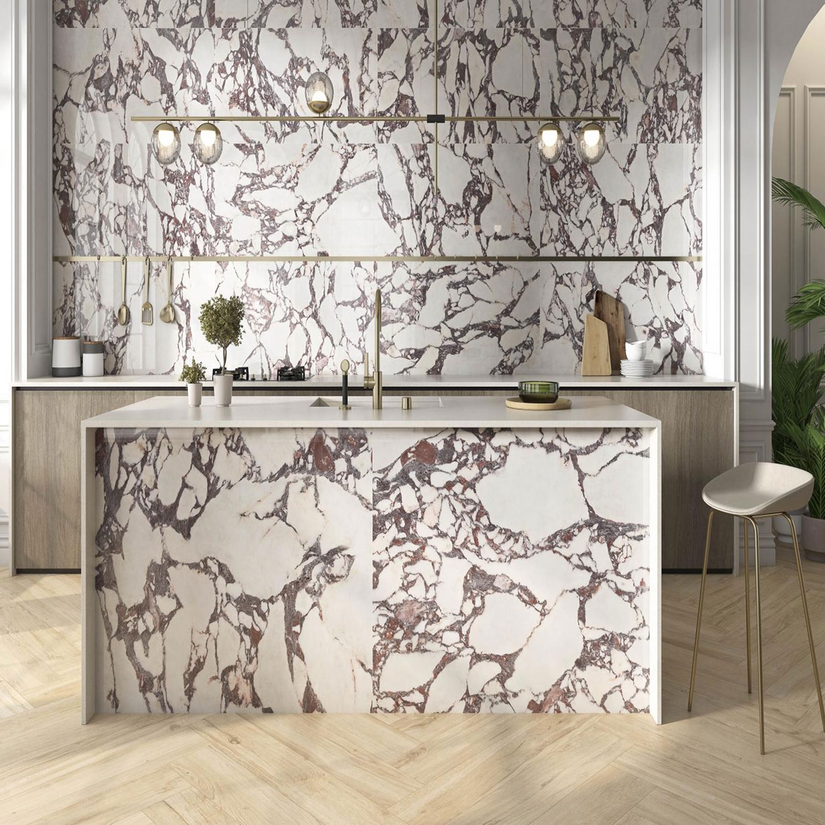 Cocina con revestimiento Lux Viola 60x120