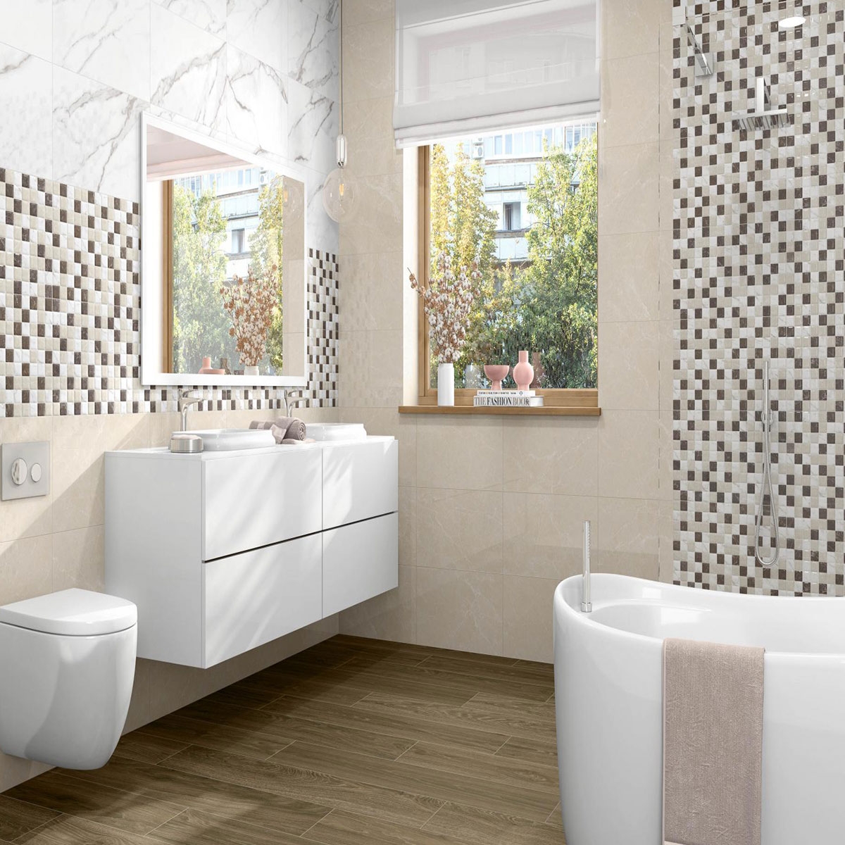 Salle de bain avec revêtement AT Rimini Blanc 33.3x55