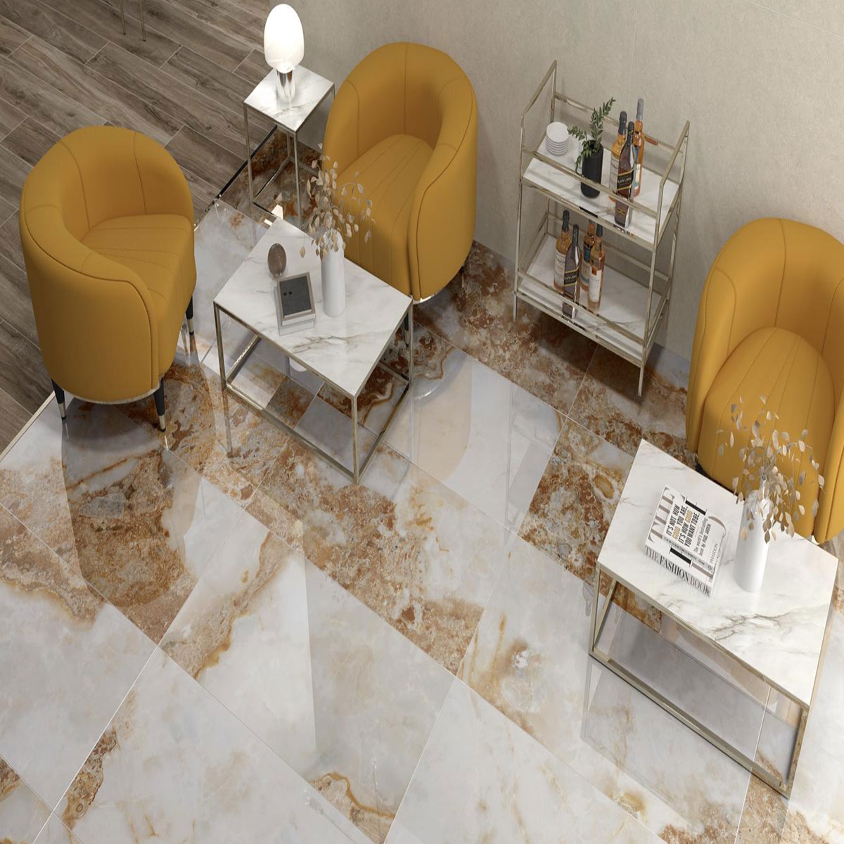 Sala con pavimento CR Lux Danae Opalo 60x120