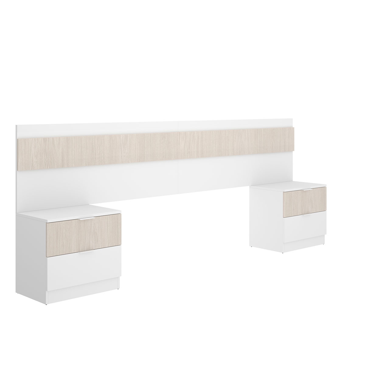 Bianca Headboard + 2 Drawer Bedside Tables White/Slatted