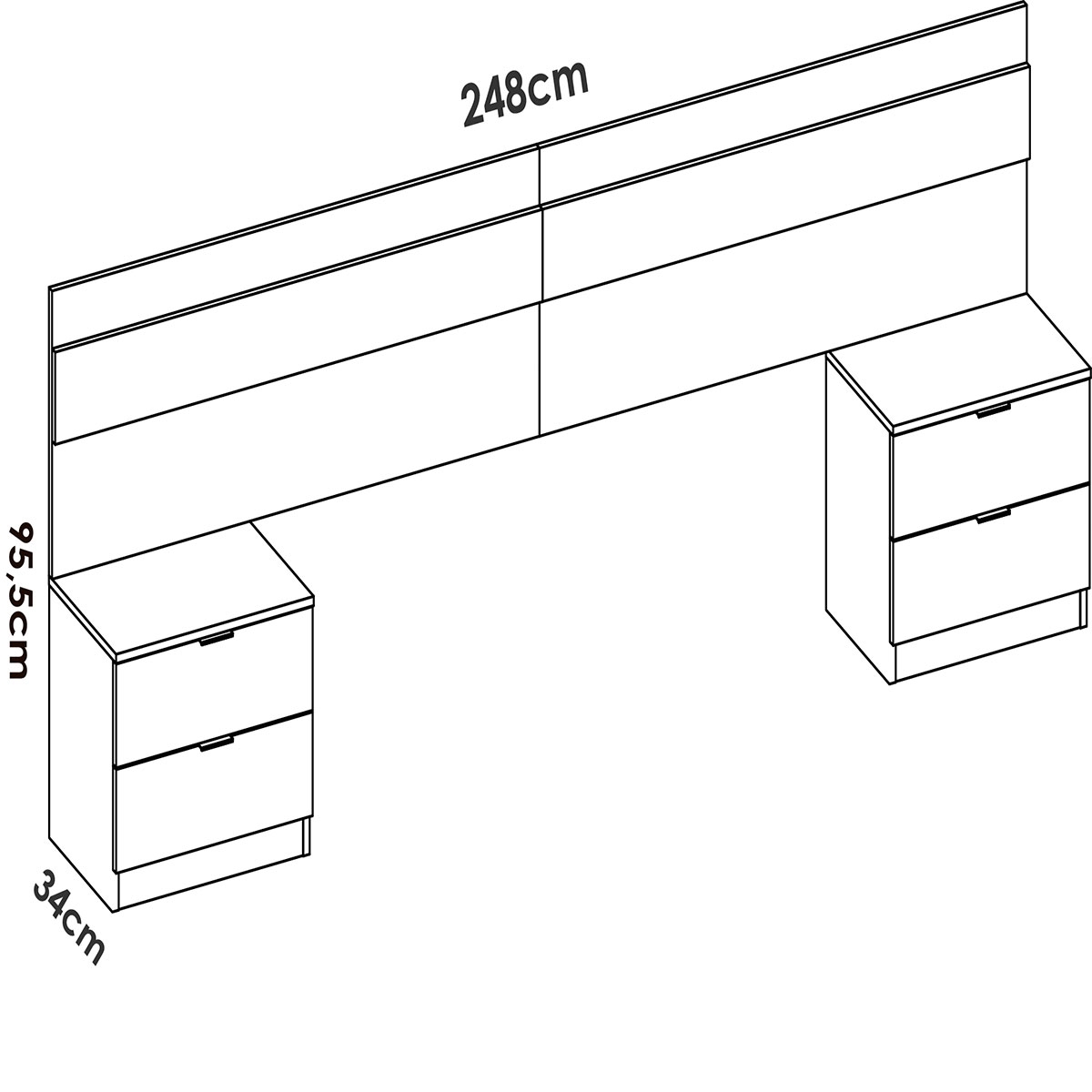 Headboard + 2 Bianca 2 Drawer Bedside Tables White/Slatted
