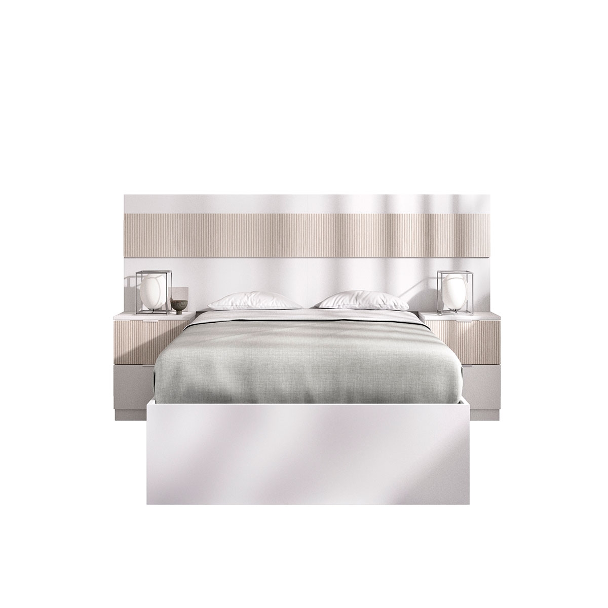 Bianca Headboard + 2 Bedside Tables with 2 Drawers + Bed Hoop 135/140X190 White/Striped - 3