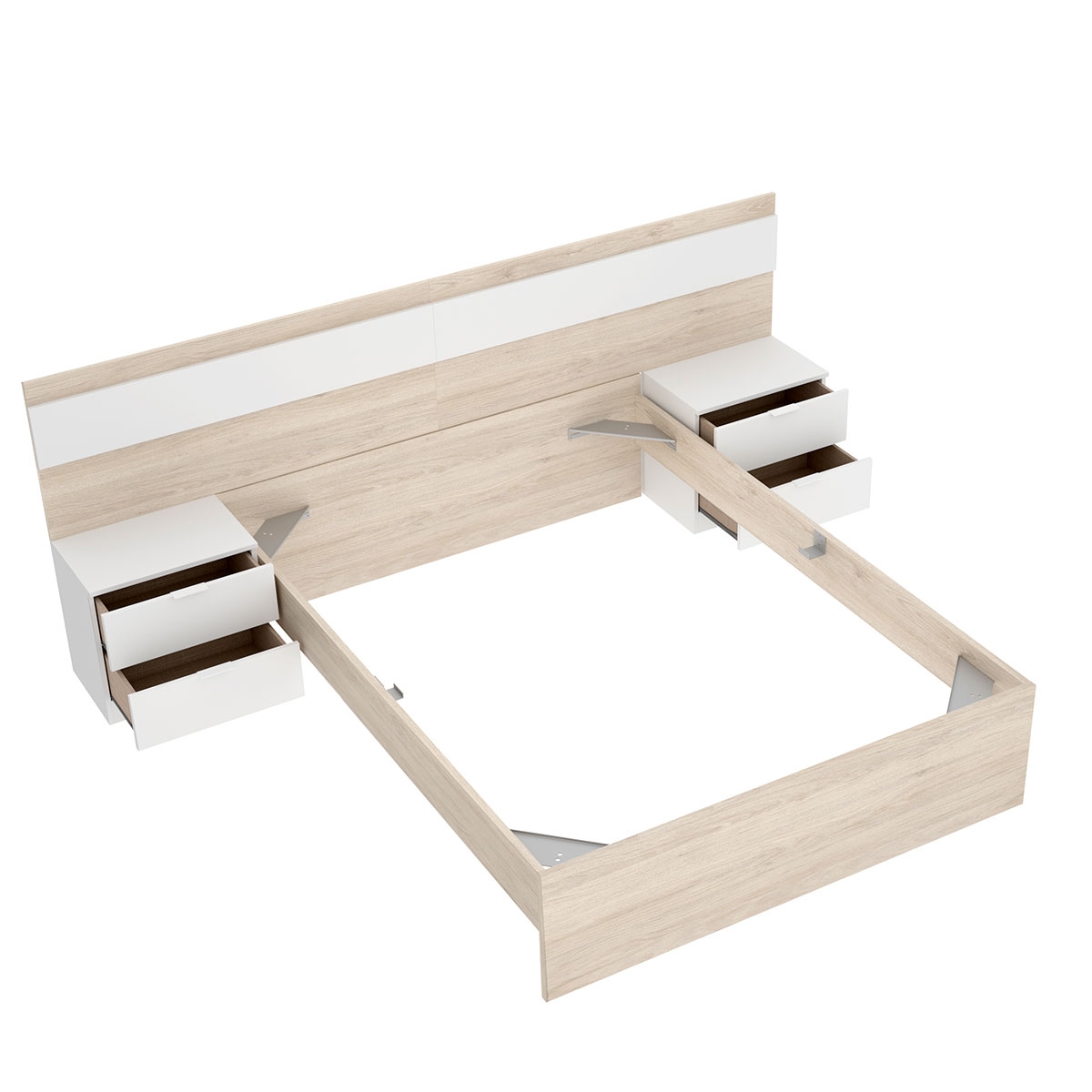 Conjunto Niza Cabezal con Mesitas + Aro Cama 135/140x190 Natural/Blanco - 2