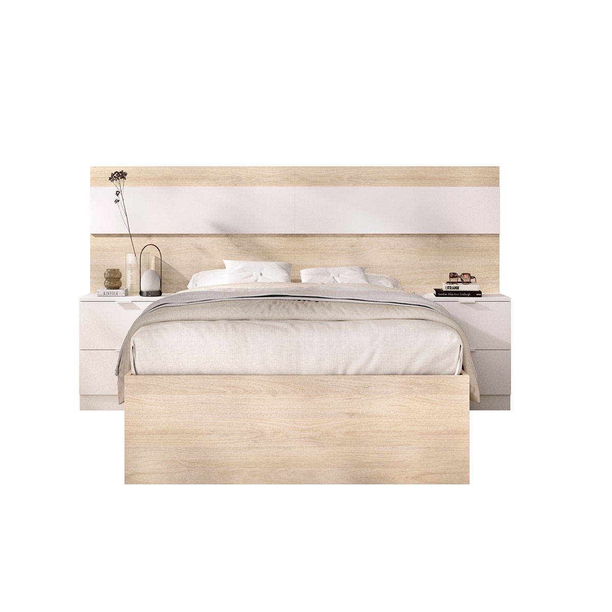 Conjunto Niza Cabezal con Mesitas + Aro Cama 135/140x190 Natural/Blanco - 3