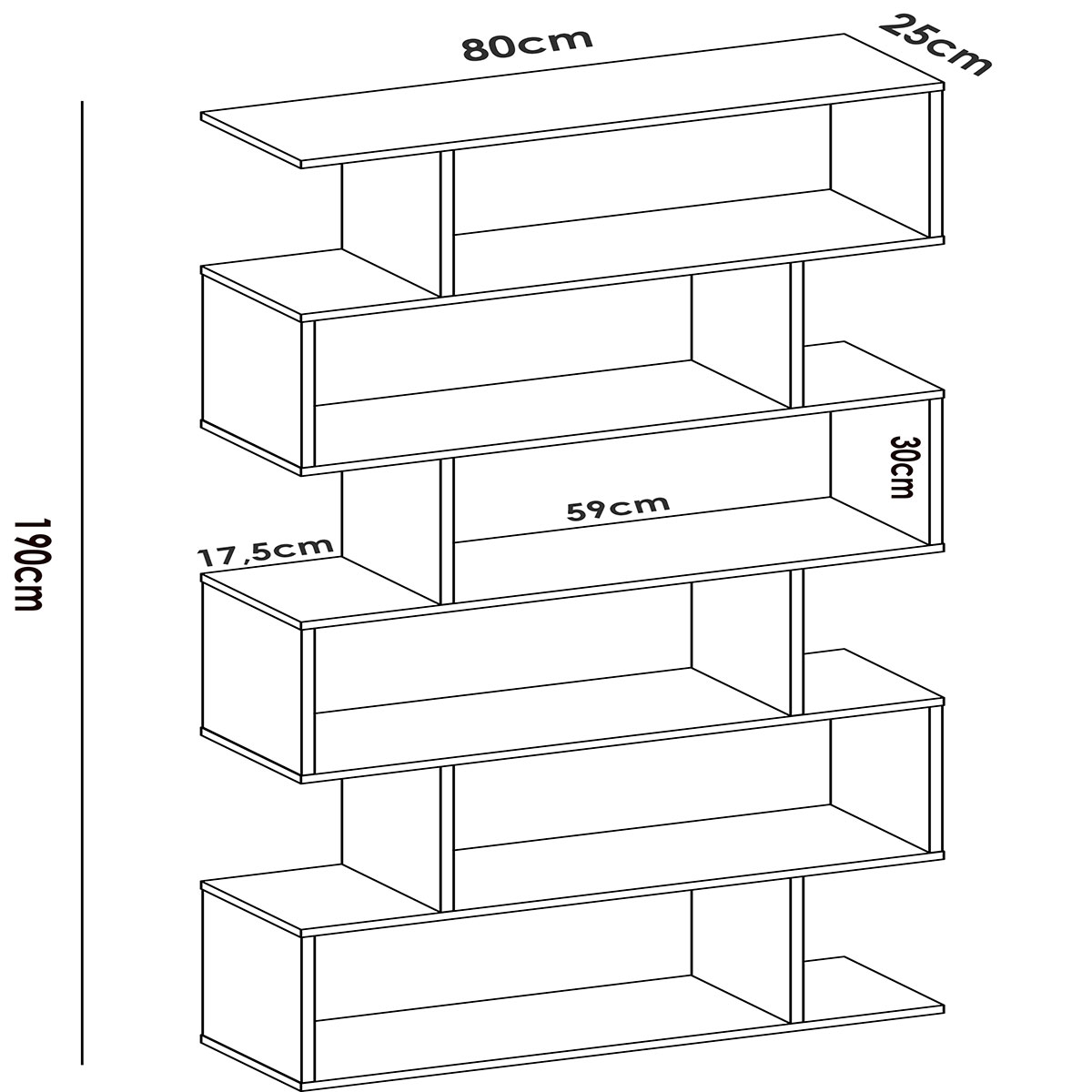 Dimensions de l’étagère naturelle Lis High 190x80x25